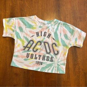 AC/DC High Voltage Tie Dye Cropped Tee | Girls XS 4/5 | Pastel Rock Band Shirt
